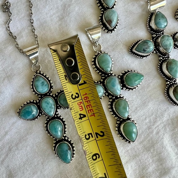 925 Calming Caribbean Larimar Cross Necklace Pendant (you choose size!) - Picture 7 of 8